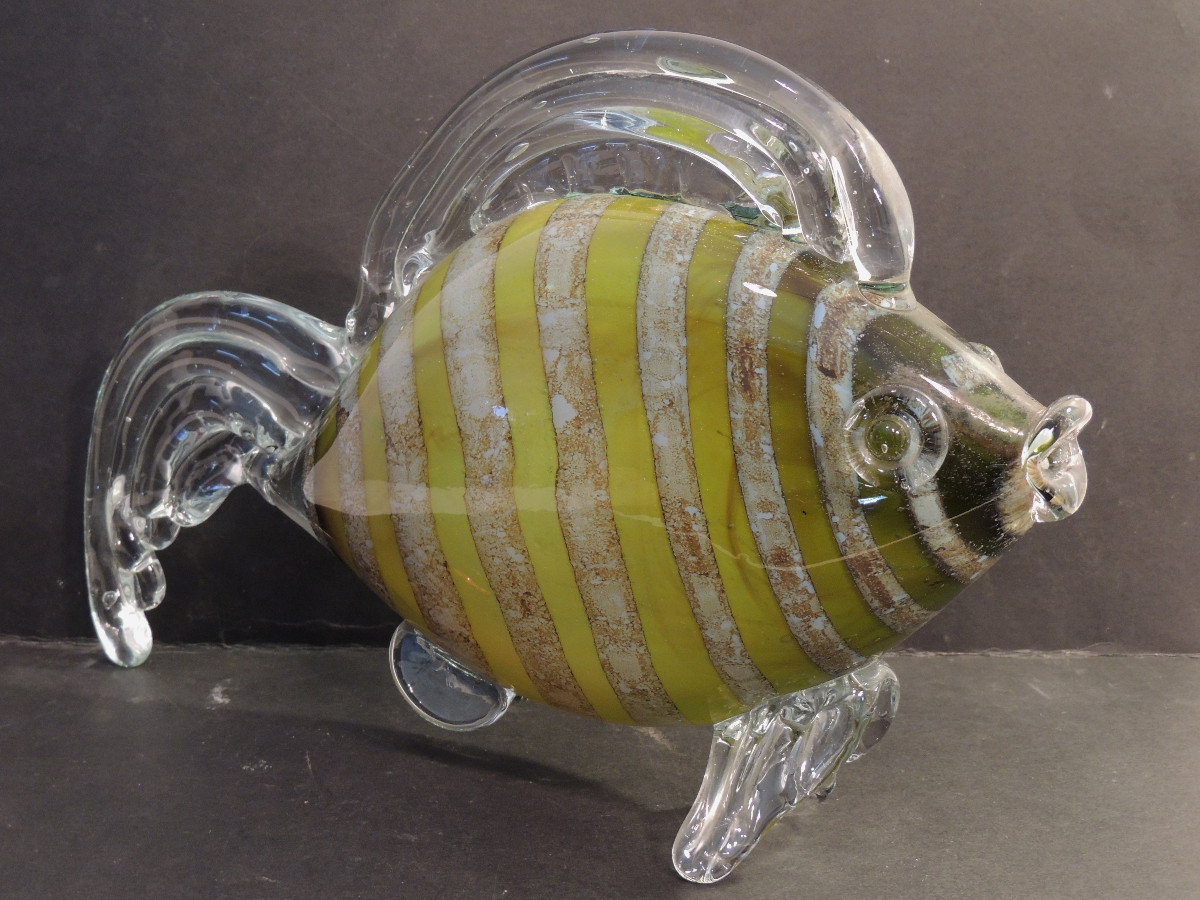 verrerie de Murano , poisson en verre soufflé  en parfait état , 20 ème -photo-4
