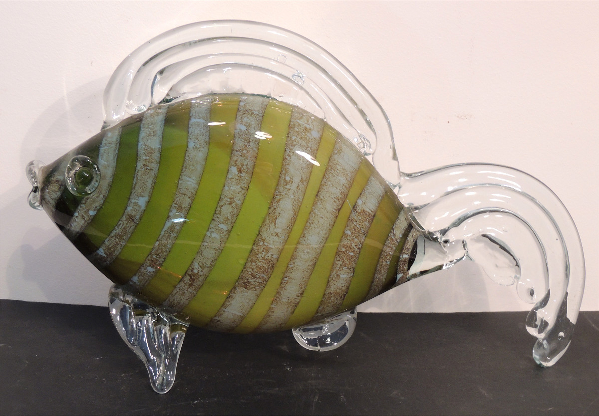 verrerie de Murano , poisson en verre soufflé  en parfait état , 20 ème -photo-1