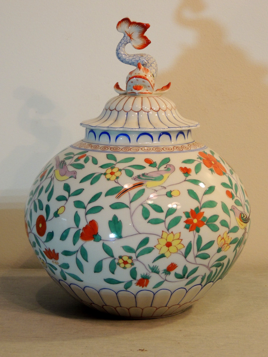 Hereng Hungary , pot couvert , décor asiatique , 20 ème -photo-2