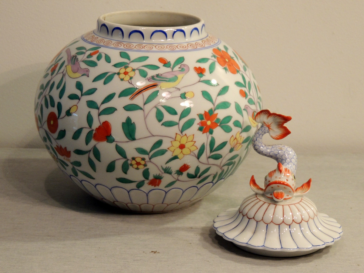 Hereng Hungary , pot couvert , décor asiatique , 20 ème -photo-1