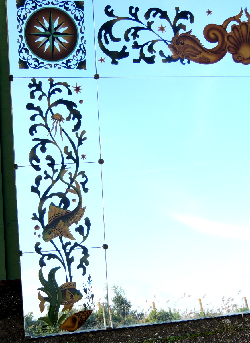 grand miroir de bistrot , de brasserie , verre églomisé , vénitien , art nouveau , 20 ème-photo-2