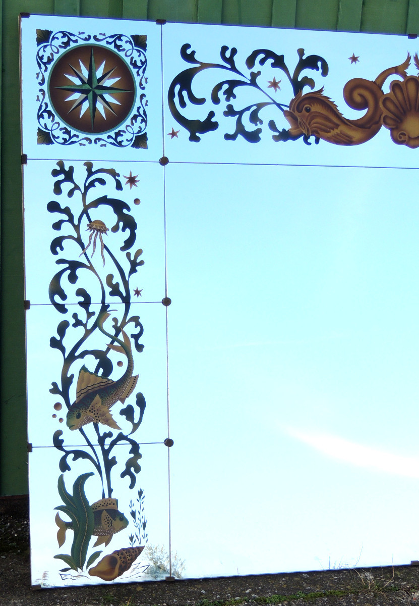 grand miroir de bistrot , de brasserie , verre églomisé , vénitien , art nouveau , 20 ème-photo-3