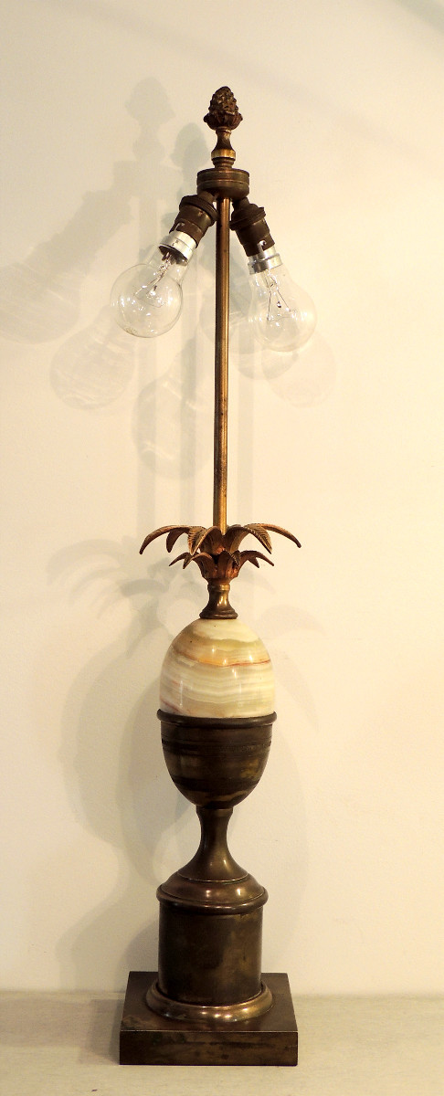 Pineapple Lamp, Large Lamp Base 73 Cm High, The Pineapple Is Made Of Onyx, Late 19th Century-photo-2