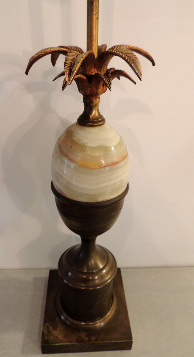 Pineapple Lamp, Large Lamp Base 73 Cm High, The Pineapple Is Made Of Onyx, Late 19th Century-photo-3