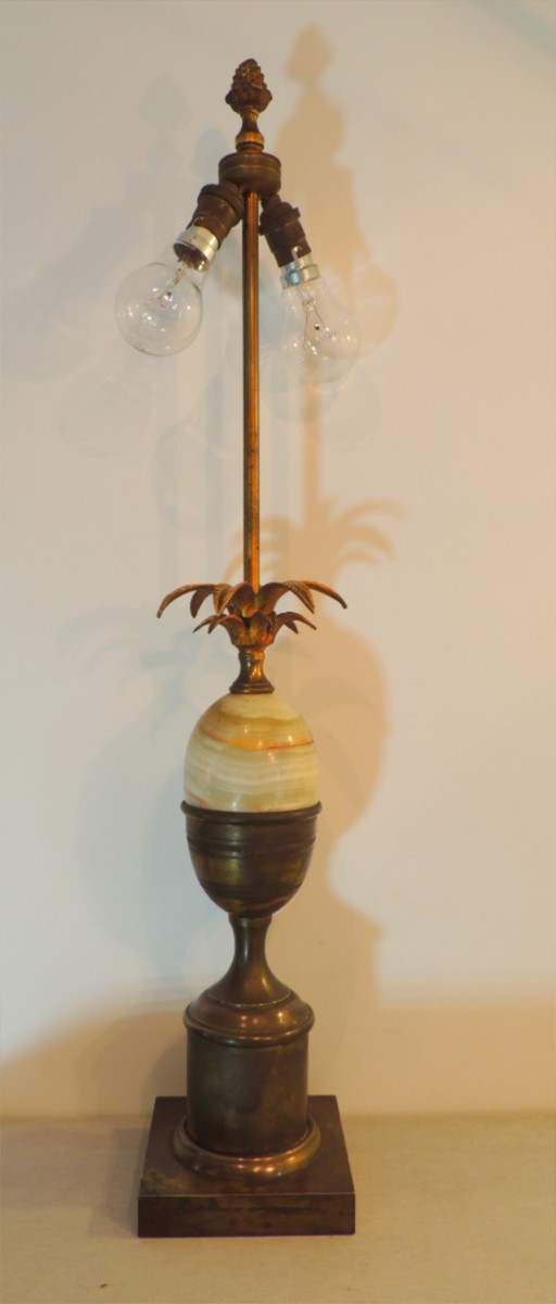 Pineapple Lamp, Large Lamp Base 73 Cm High, The Pineapple Is Made Of Onyx, Late 19th Century