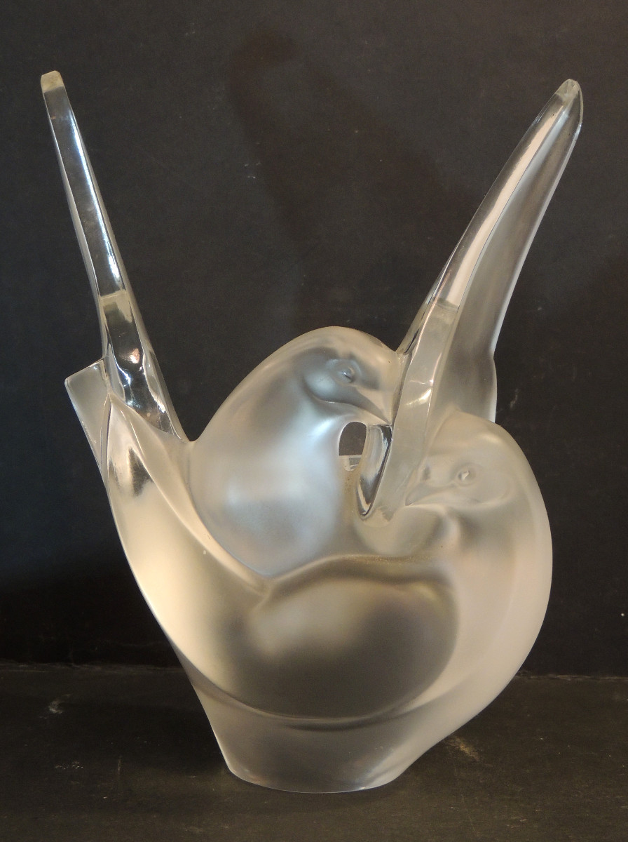 Lalique , pique fleurs modèle Sylvie aux colombes amoureuses cré en 1970 , art nouveau , 20 ème-photo-2