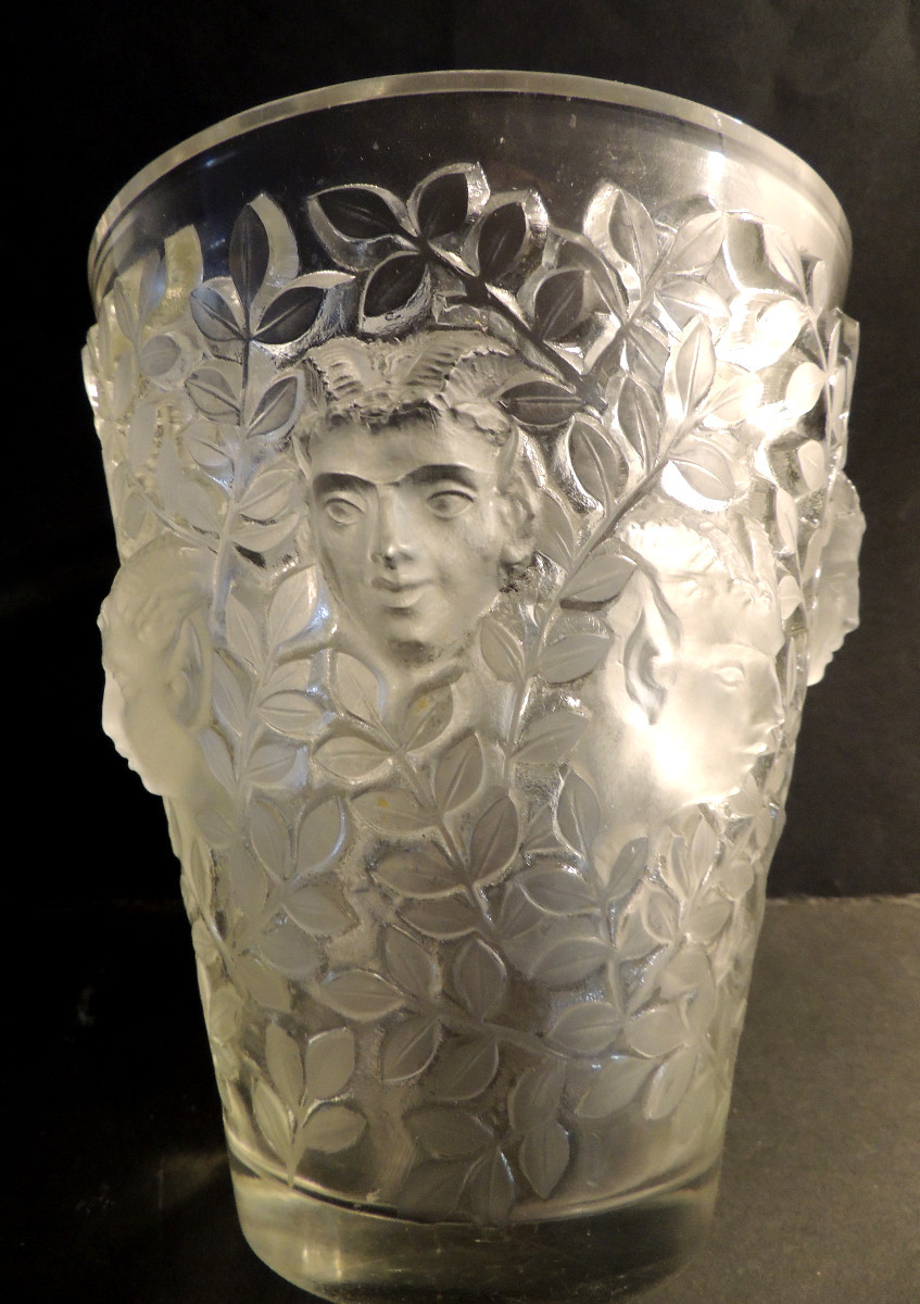 René Lalique, "silenes" Vase In The Shape Of A Cone, Decorated With Eight Faun Heads, 1938, 20th Century-photo-4