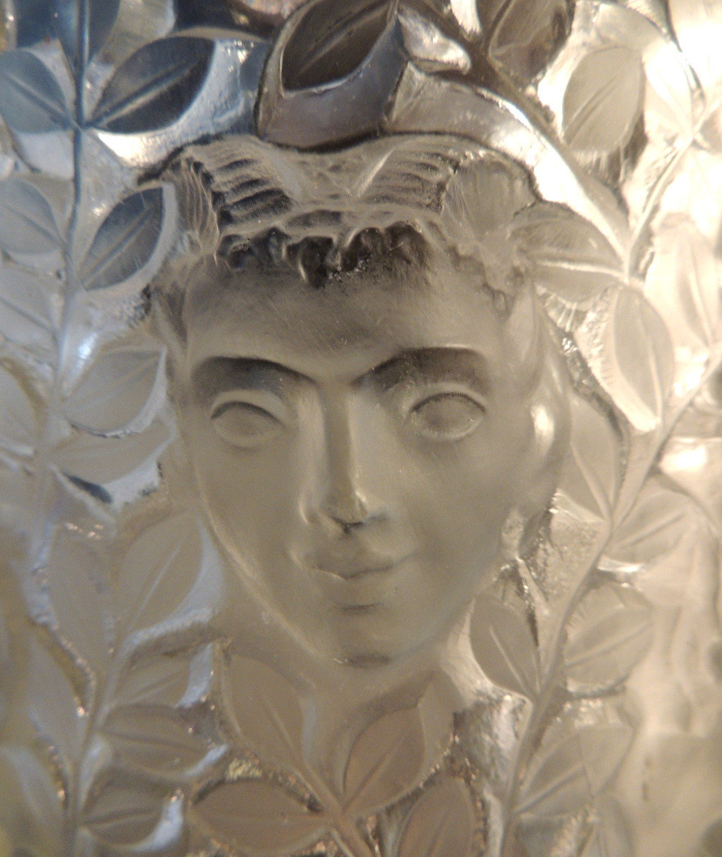 René Lalique, "silenes" Vase In The Shape Of A Cone, Decorated With Eight Faun Heads, 1938, 20th Century-photo-2