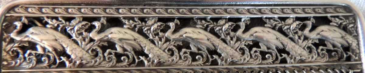 Chainmail Pouch, Bag, Alms Purse, 800 Silver Hallmarked, Framed With Peacock Decoration -photo-4