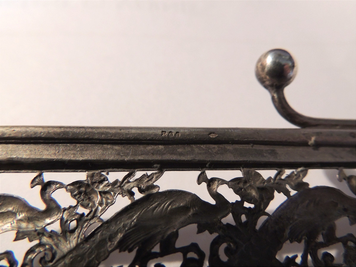 Chainmail Pouch, Bag, Alms Purse, 800 Silver Hallmarked, Framed With Peacock Decoration -photo-6