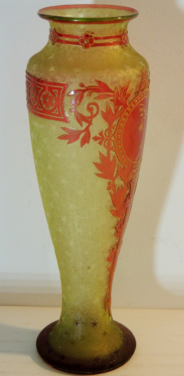 vase montjoye verrerie de Saint Denis décor dégagé à l'acide sur fond givré étoilé ,fin 19 ème -photo-3