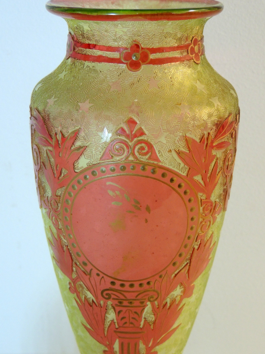 vase montjoye verrerie de Saint Denis décor dégagé à l'acide sur fond givré étoilé ,fin 19 ème -photo-3