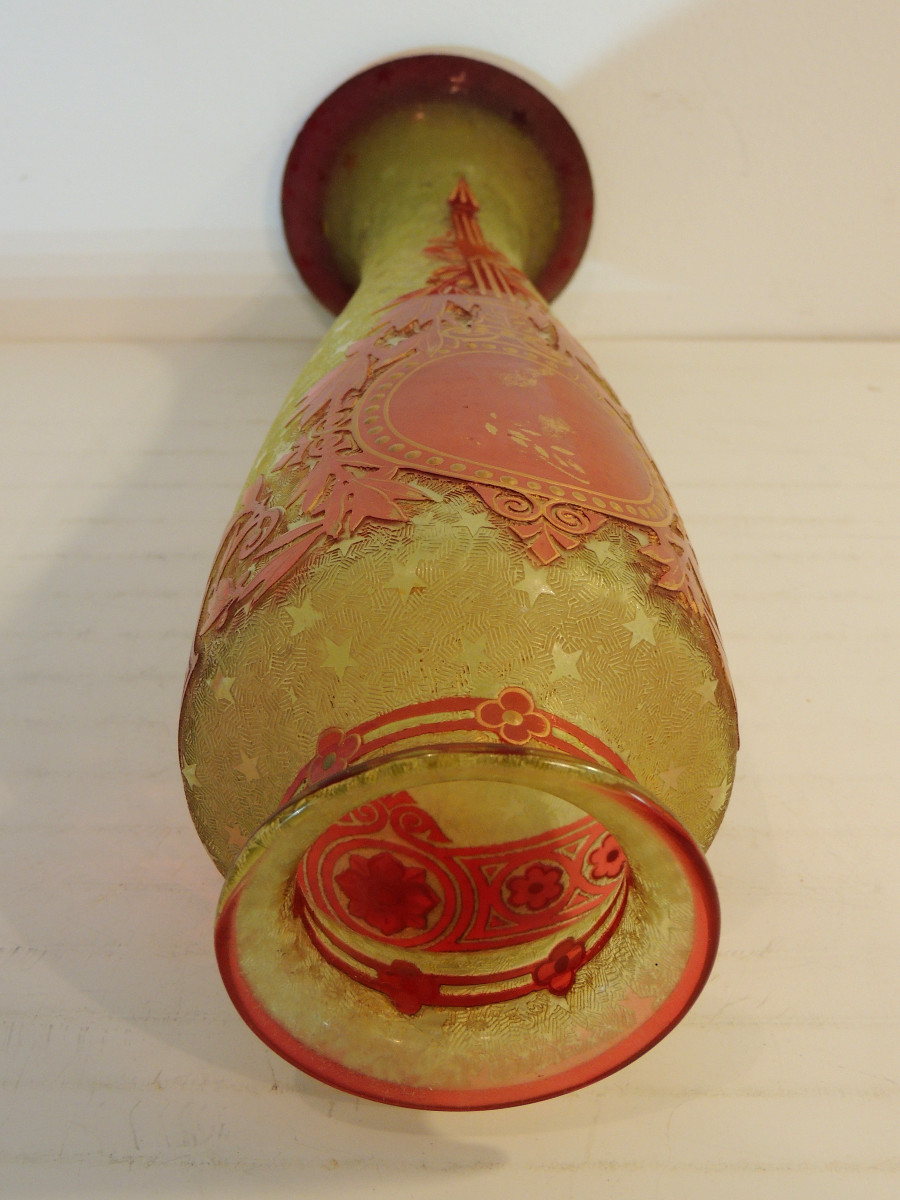 vase montjoye verrerie de Saint Denis décor dégagé à l'acide sur fond givré étoilé ,fin 19 ème -photo-6