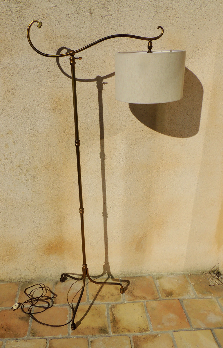 Gilt Bronze Reading Floor Lamp, Height Adjustable, Good Stability On Three Legs, 20th Century-photo-3