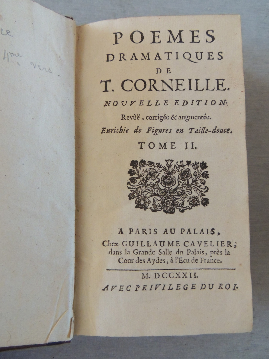 livre ancien , poémes dramatiques de T. Corneille , nouvelle édition , tome 2  à Paris en 1722