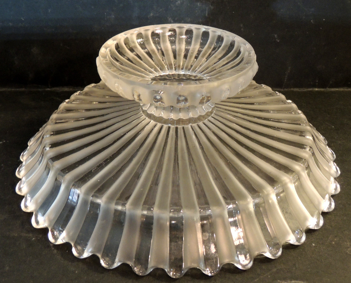 Baccarat Crystal Compote Dish, Pattern With Alternating Frosted Ribs, Marked Underneath, 20th Century -photo-1
