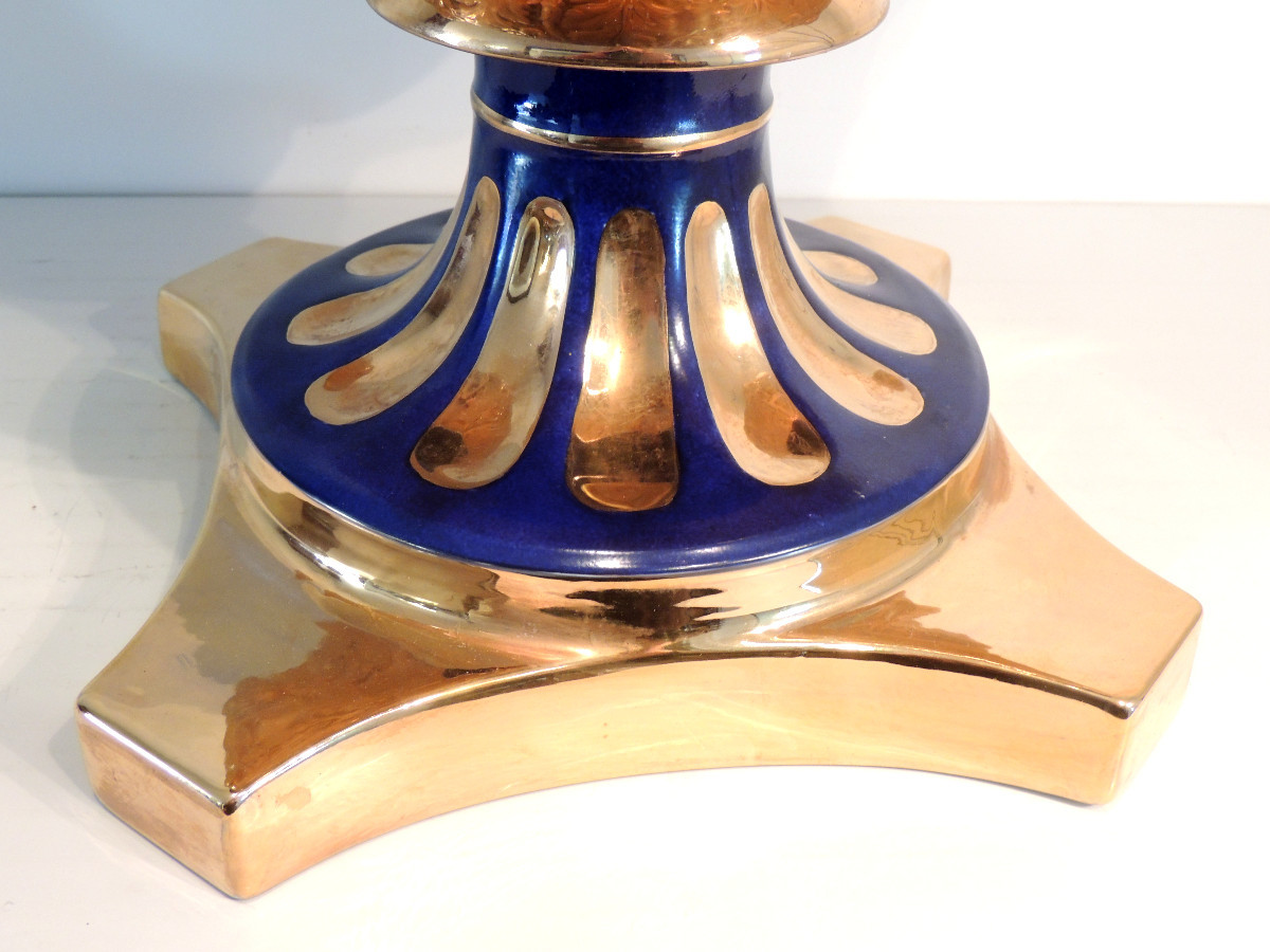 Large Medici Porcelain Vase, 50 Cm High, Decorated In 4 Panels Highlighted With Gold, 19th Century -photo-4