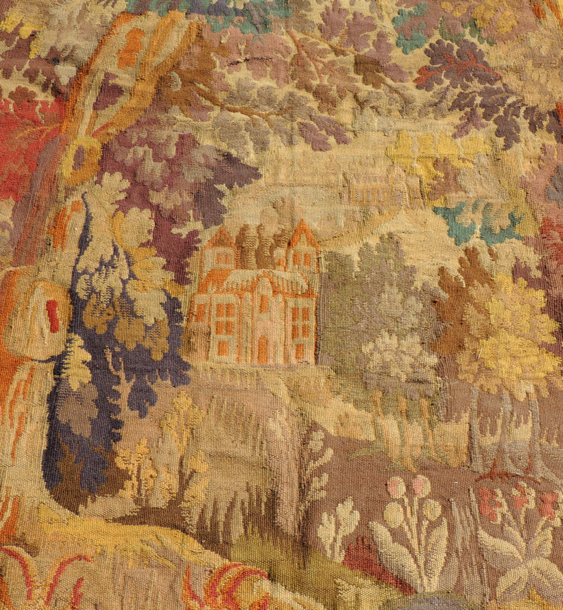 Aubusson Wool Tapestry, Decorated With Goats And A Castle In The Background, 18th Century-photo-3