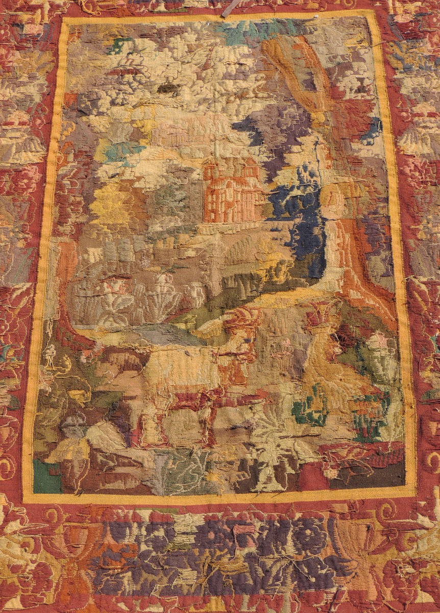 Aubusson Wool Tapestry, Decorated With Goats And A Castle In The Background, 18th Century-photo-7