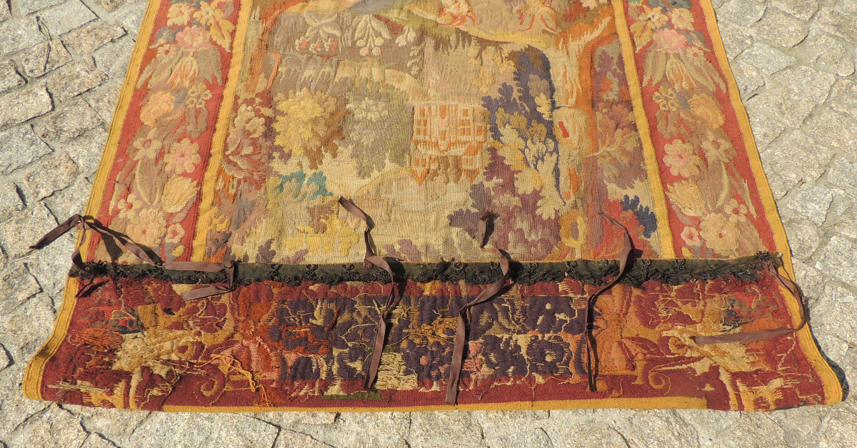 Aubusson Wool Tapestry, Decorated With Goats And A Castle In The Background, 18th Century-photo-8