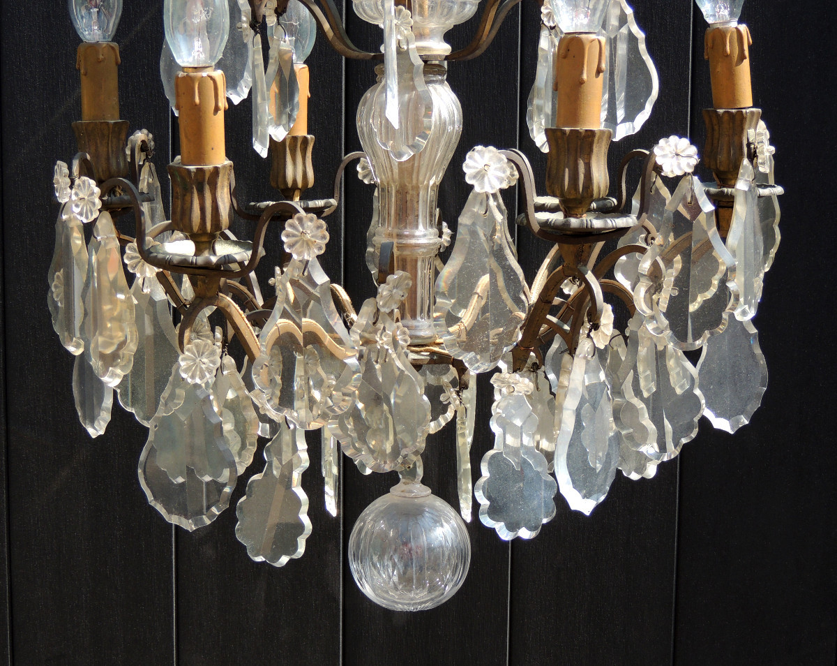19th Century Cut Crystal Cage Chandelier With 6 Light Arms, Four Tiers On Bronze Supports-photo-1