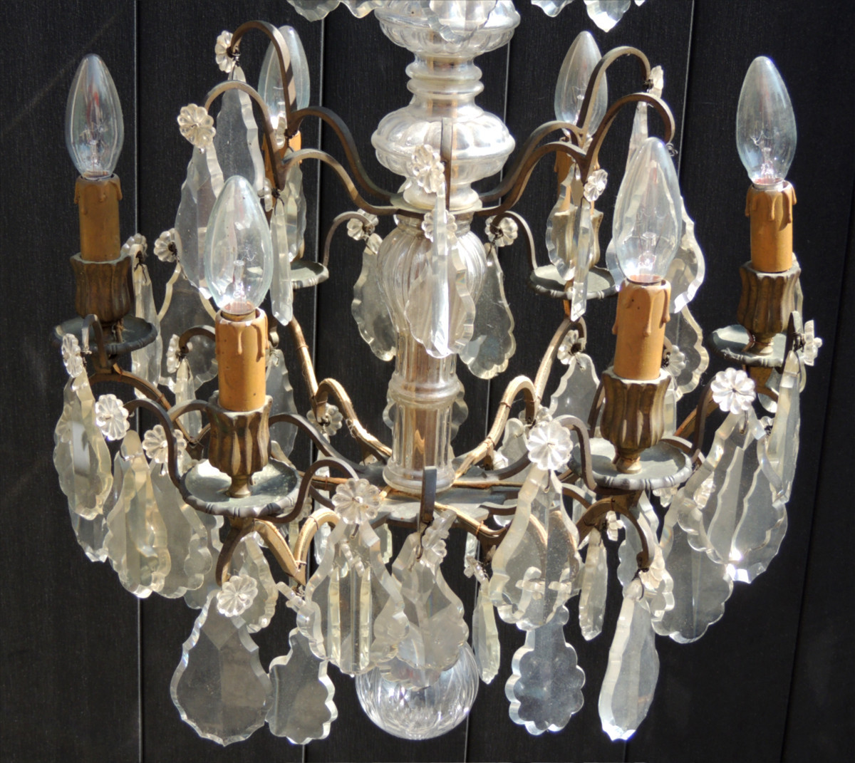 19th Century Cut Crystal Cage Chandelier With 6 Light Arms, Four Tiers On Bronze Supports-photo-3