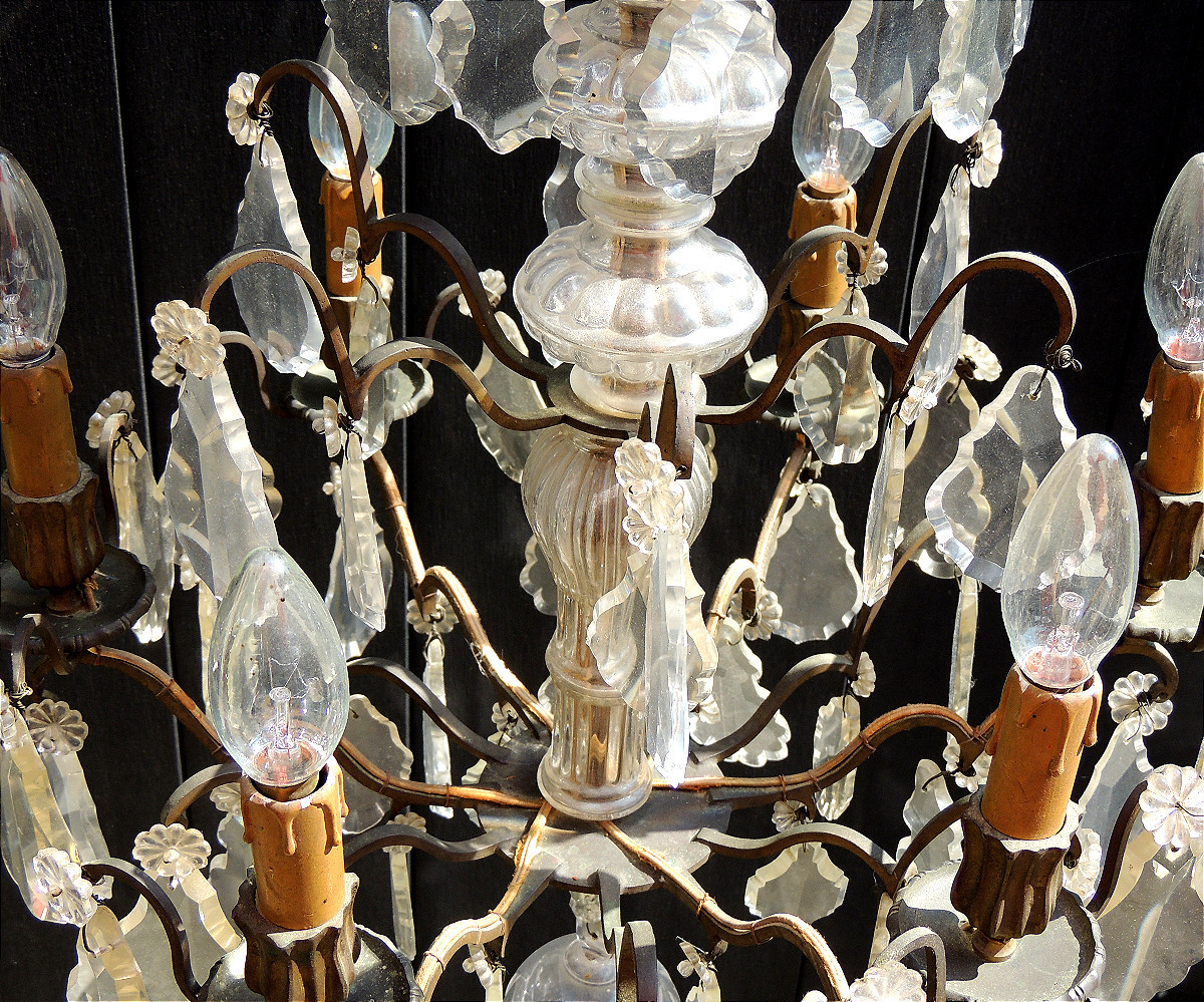 19th Century Cut Crystal Cage Chandelier With 6 Light Arms, Four Tiers On Bronze Supports-photo-4