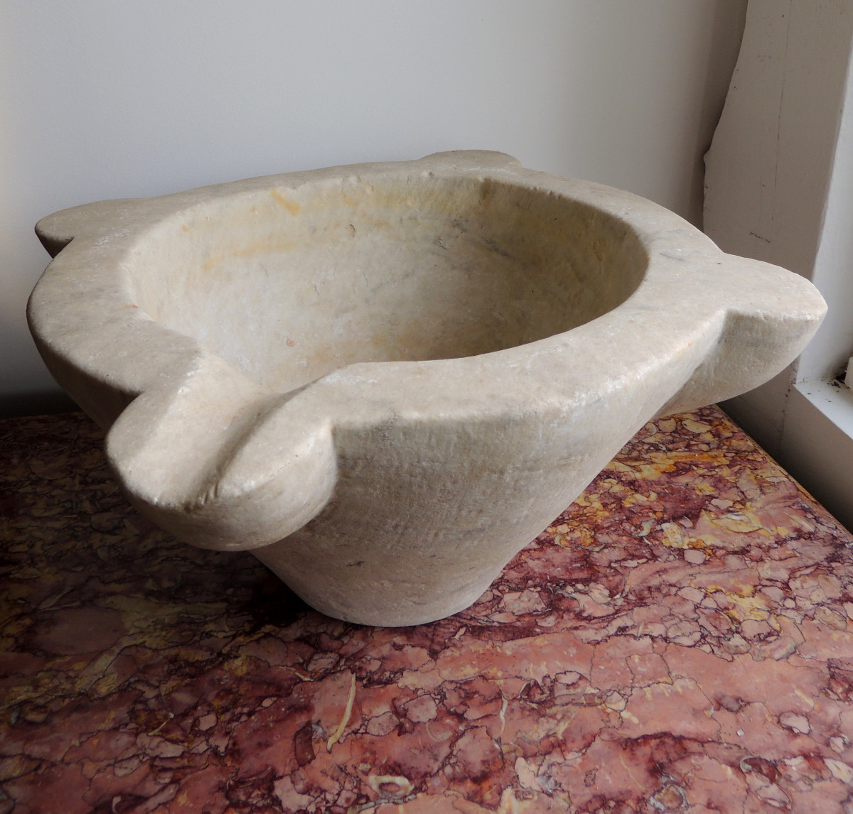 Marble Apothecary Mortar With Ears, Walnut Pestle And Bronze Pestle, 18th Century-photo-4
