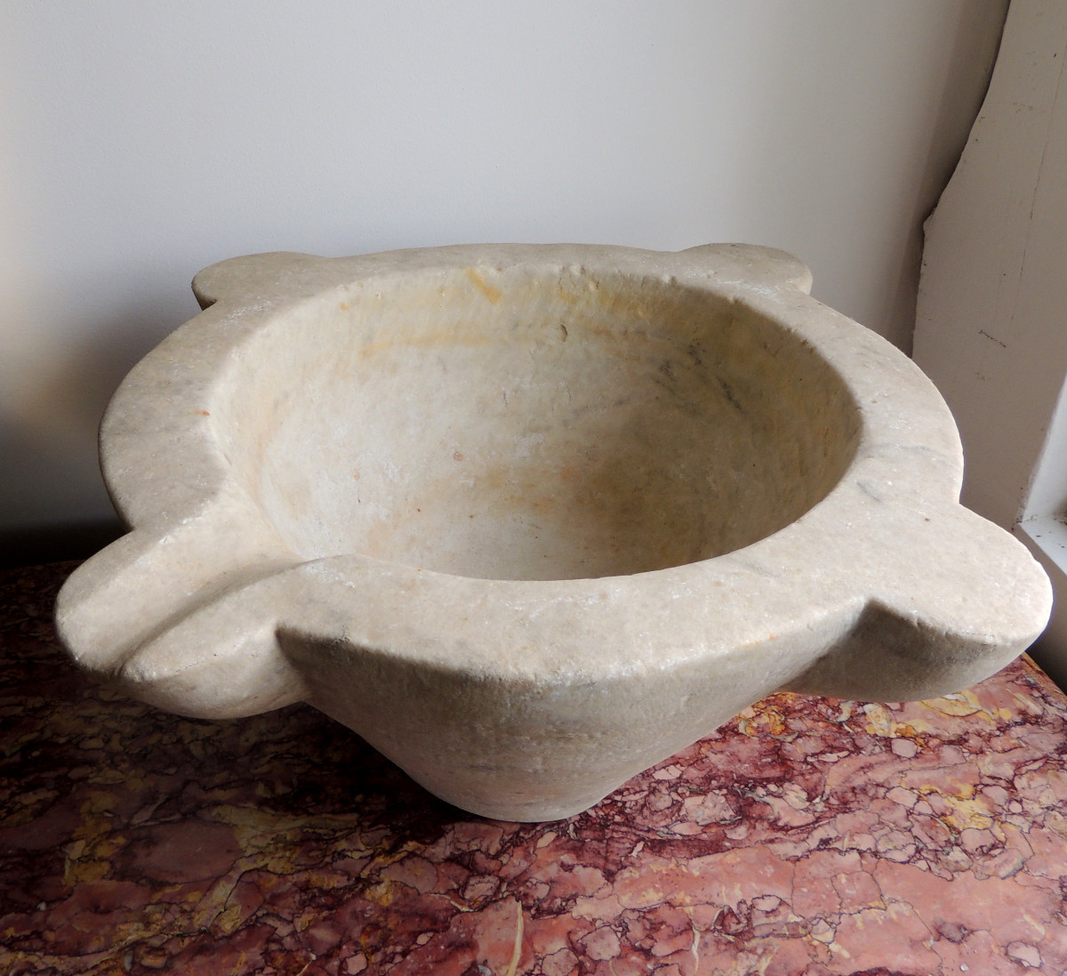 Marble Apothecary Mortar With Ears, Walnut Pestle And Bronze Pestle, 18th Century-photo-6