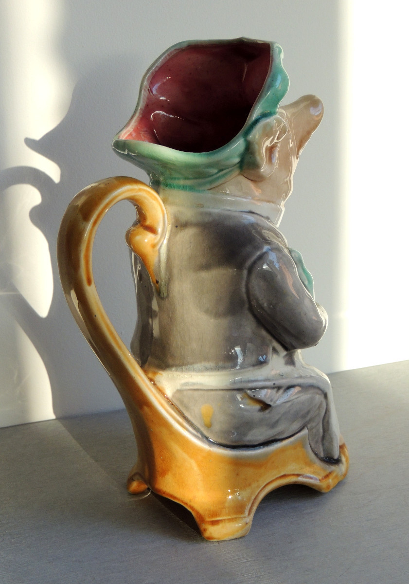 Pitcher From The Onnaing Earthenware Factory, Glazed Barbotine, Le Cochon Maître d'Hotel, 20th Century-photo-4