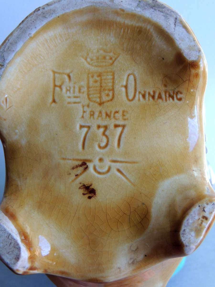 Pitcher From The Onnaing Earthenware Factory, Glazed Barbotine, Le Cochon Maître d'Hotel, 20th Century-photo-3