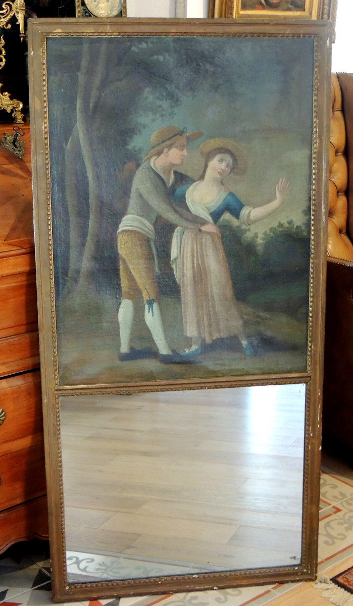 Mantelpiece ,romantic Subject Of A Young Couple , Mercury Mirror , Louis XVI ,18 ème-photo-2