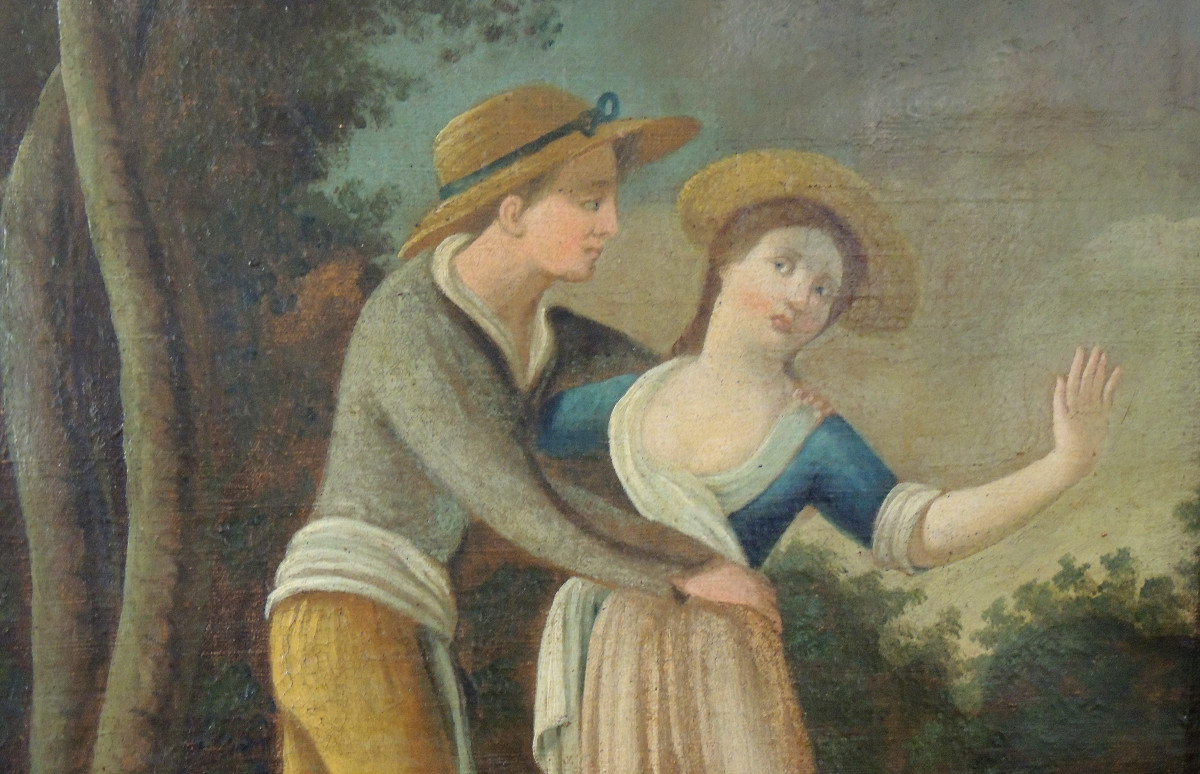 Mantelpiece ,romantic Subject Of A Young Couple , Mercury Mirror , Louis XVI ,18 ème-photo-2