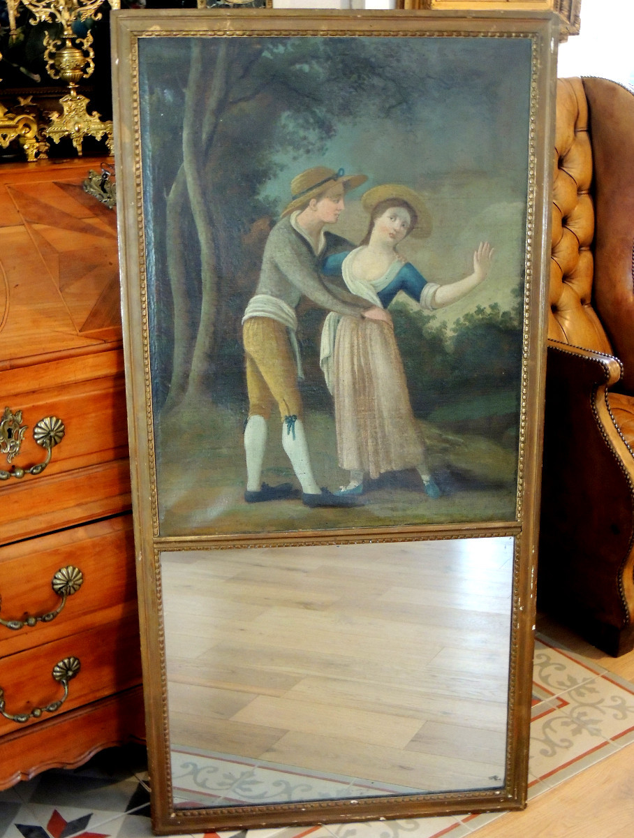 Mantelpiece ,romantic Subject Of A Young Couple , Mercury Mirror , Louis XVI ,18 ème