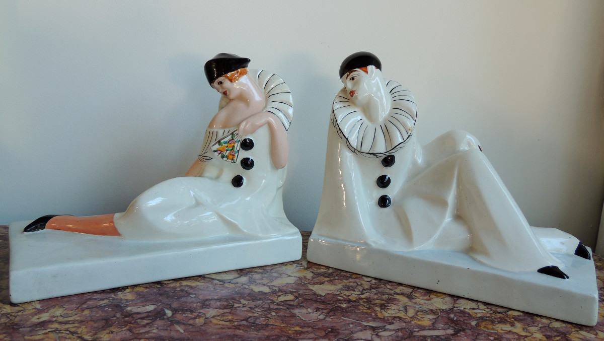 Glazed Ceramic Book Greenhouses Pierrot Et Colombine Le Moulin Des Loups à Orthies , 20th Century-photo-2