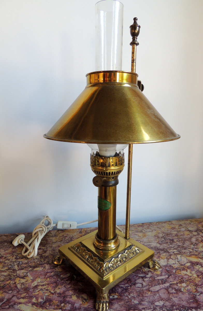Desk Lamp In Brass And Gilt Bronze, Drop-down System For The Lampshade, 20th Century-photo-2