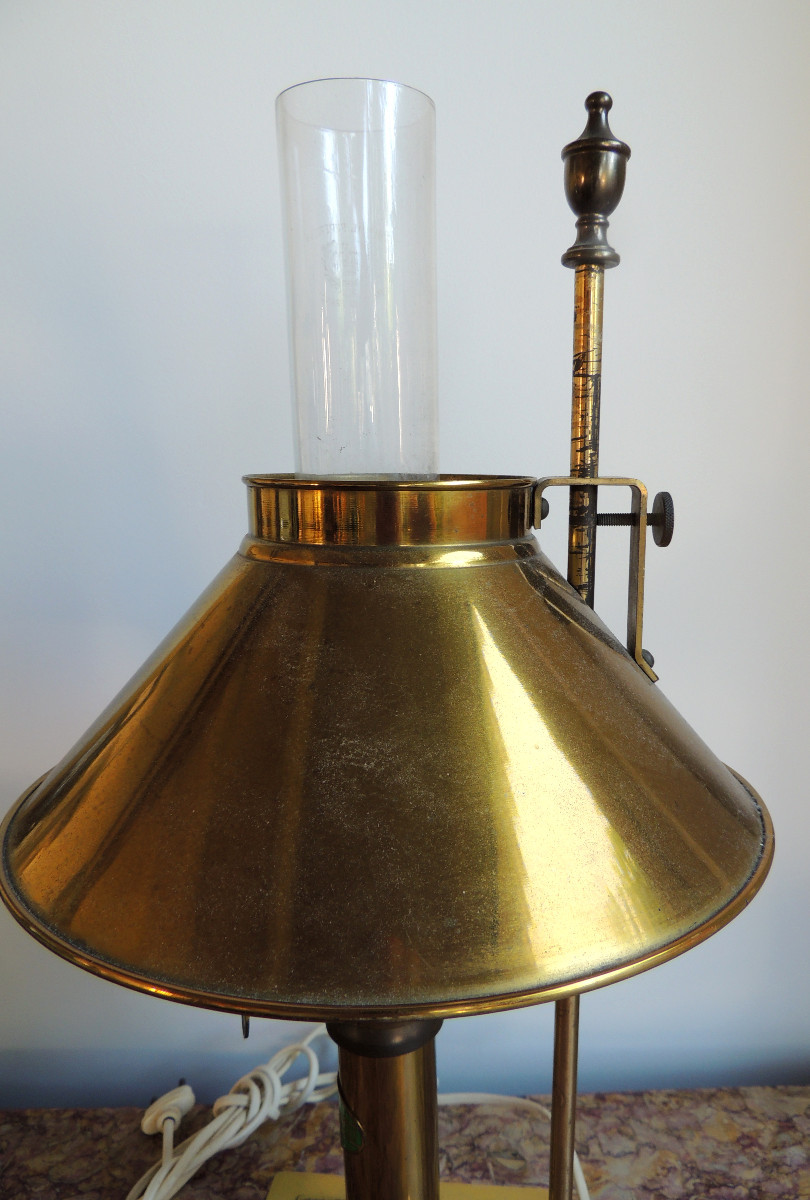 Desk Lamp In Brass And Gilt Bronze, Drop-down System For The Lampshade, 20th Century-photo-2
