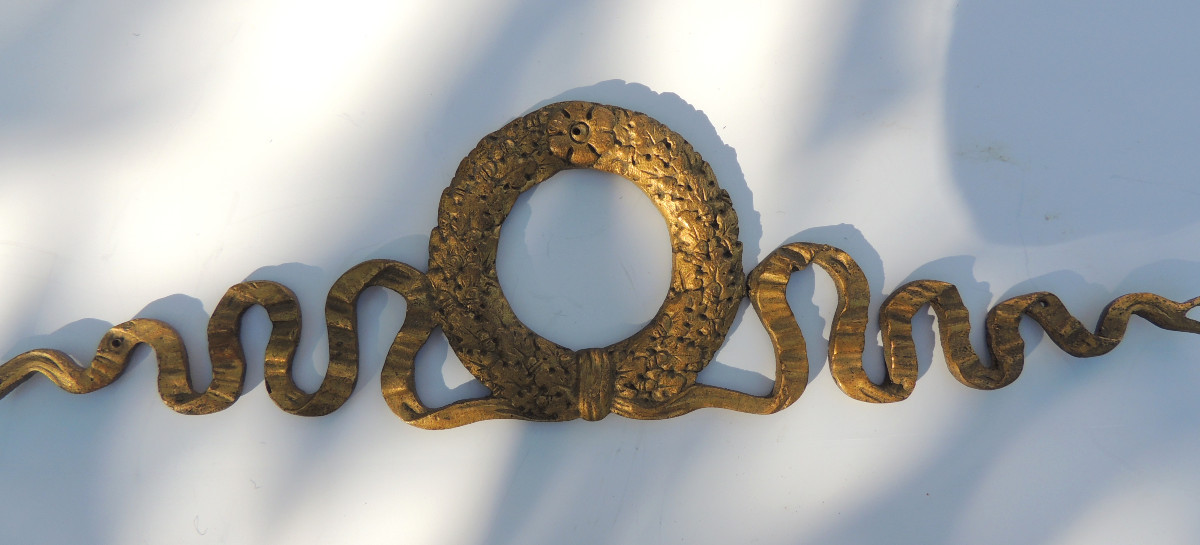 Bronze Ornament ép . Empire Style Furniture Ornament, Decorated With A Floral Wreath, 19th Century-photo-2