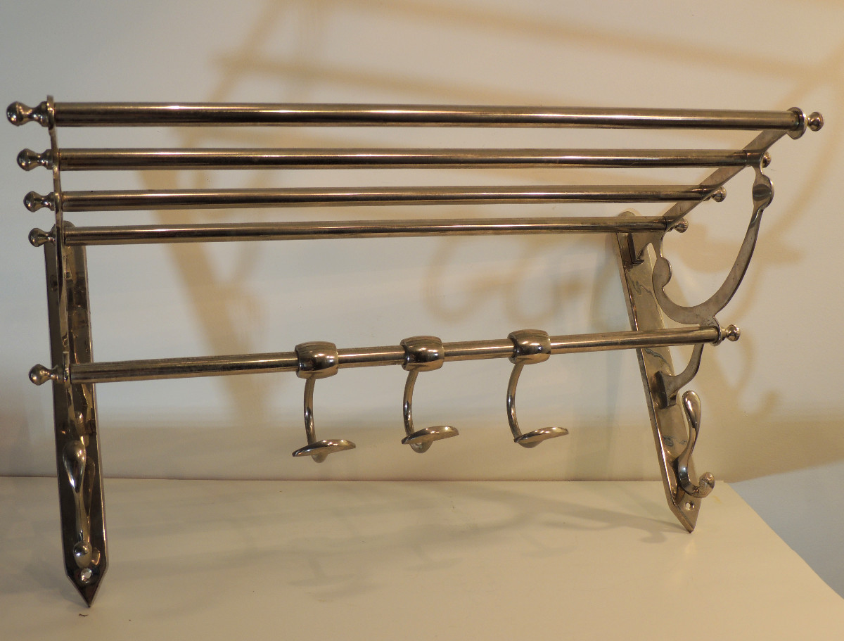 Nickel-plated Metal Mural Hat Rack, 20th Century-photo-3