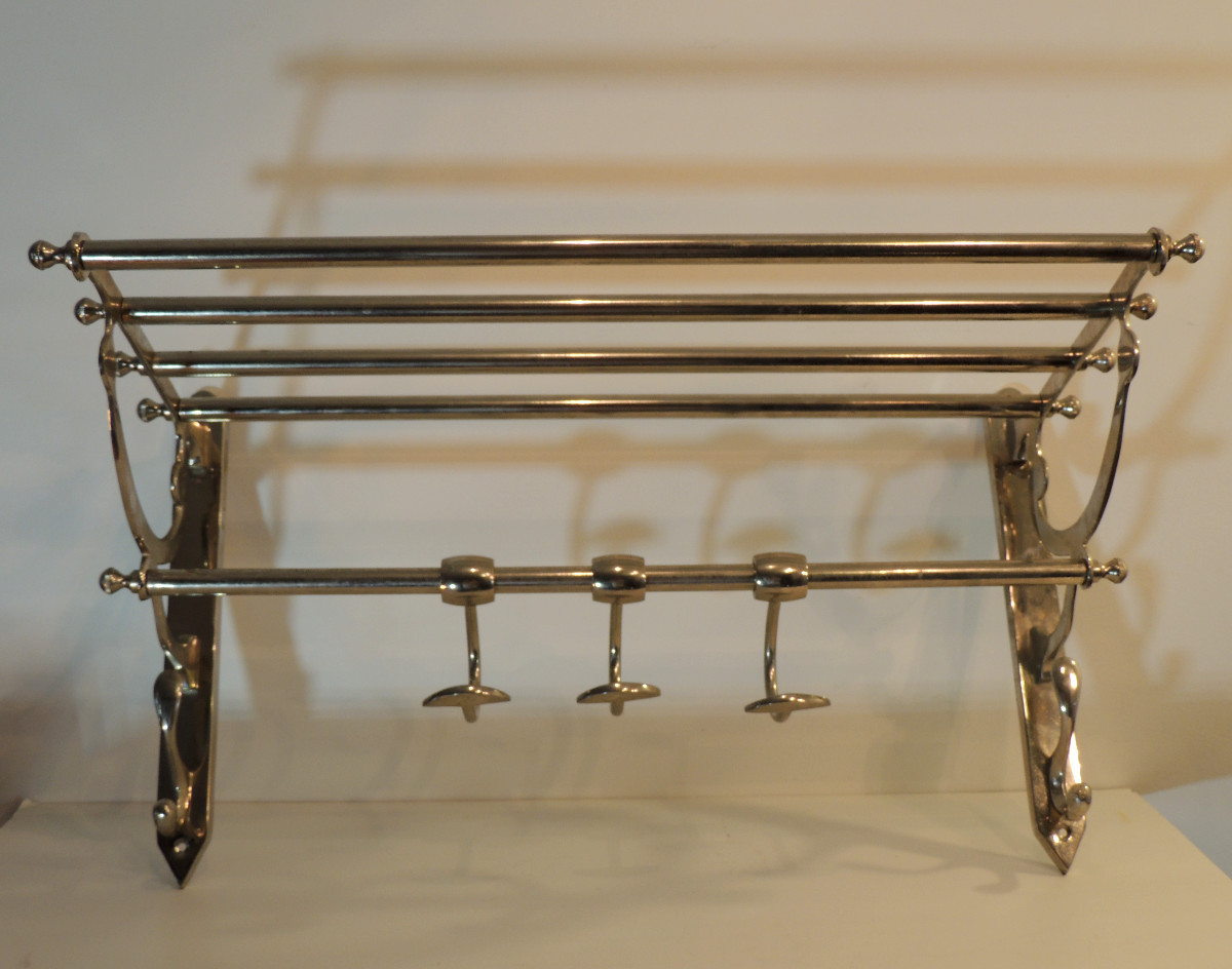 Nickel-plated Metal Mural Hat Rack, 20th Century