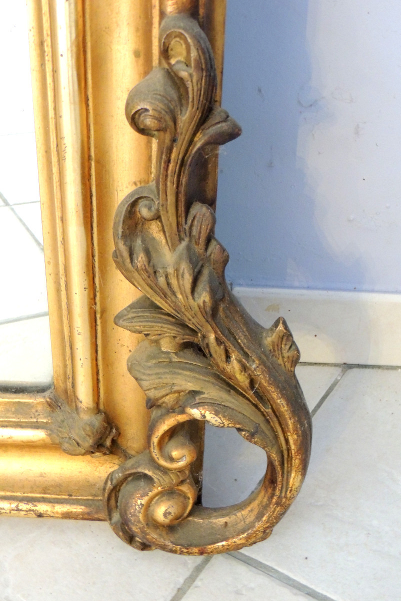 Mirror, Gilded Wood Mantelpiece Mirror, Acanthus Leaf Decor, Louis XV, Early 19th Century-photo-4