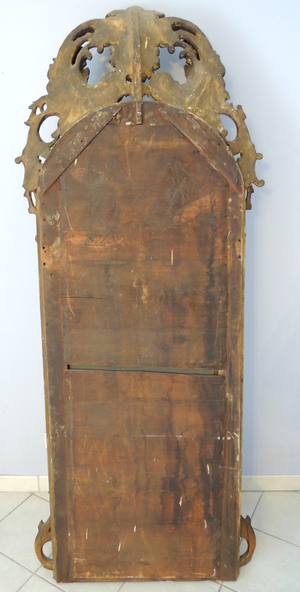 Mirror, Gilded Wood Mantelpiece Mirror, Acanthus Leaf Decor, Louis XV, Early 19th Century-photo-5