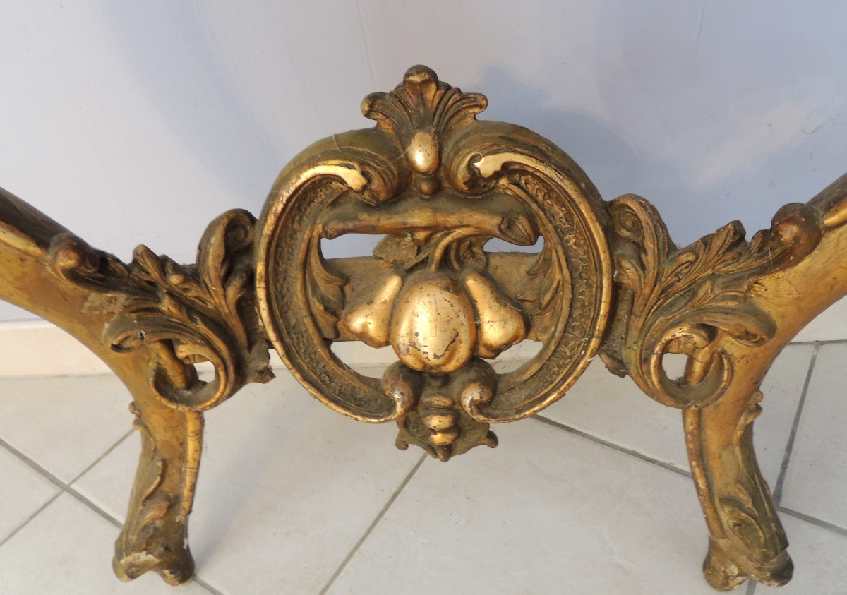 Gilded Wood Console , Louis XV , Apple And Pear Decor , Marble Top , 19th Century-photo-6