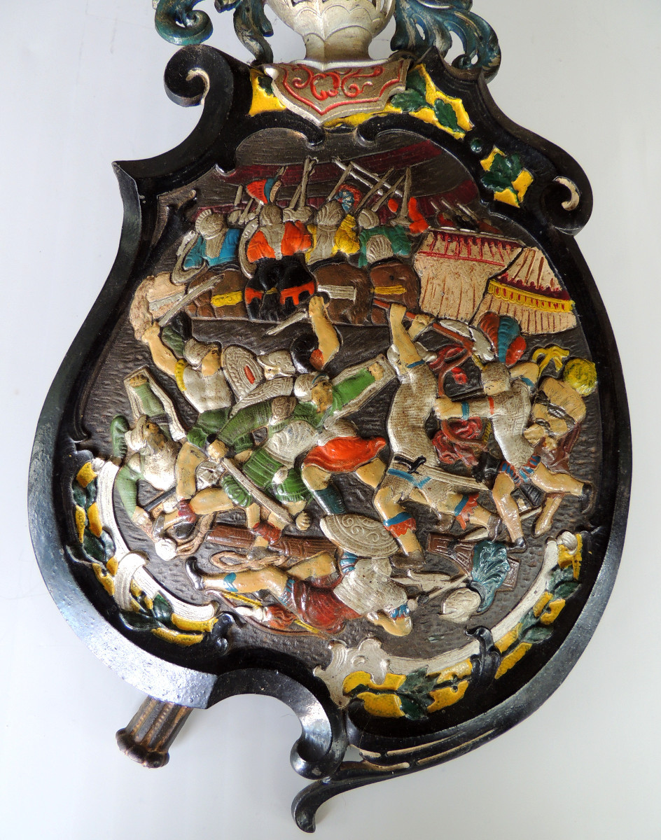 médaillon , armoirie ,blason en fonte polychromée , art héraldique bataille haute époque 20 ème-photo-4