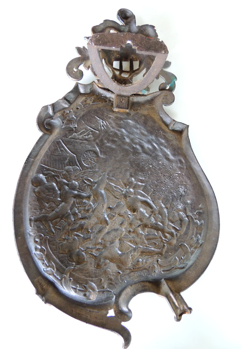médaillon , armoirie ,blason en fonte polychromée , art héraldique bataille haute époque 20 ème-photo-3