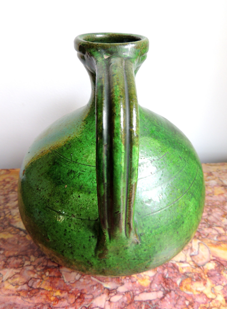 cruche à eau , gargoullette en terre cuite vernissée sud de la Corréze de Meyssac , 20 ème -photo-1