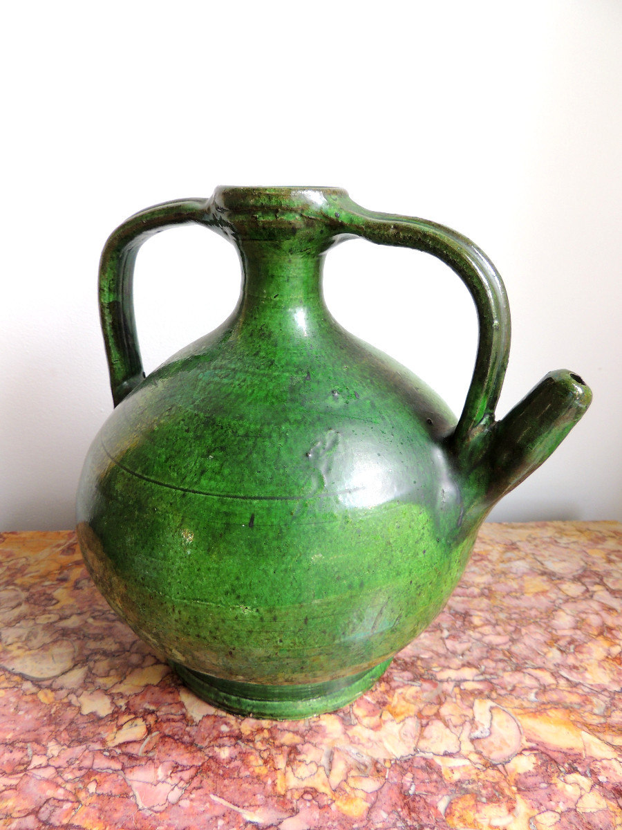 cruche à eau , gargoullette en terre cuite vernissée sud de la Corréze de Meyssac , 20 ème 