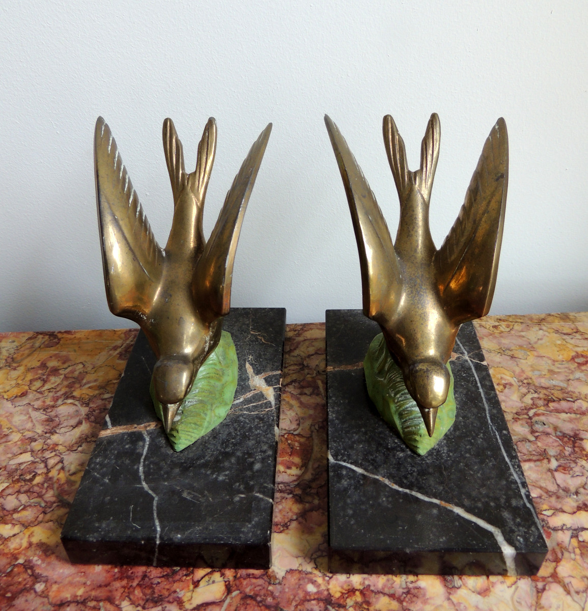 Bookends, Swallows In Regula On A Marble Base, 50s-60s, 20th Century-photo-4