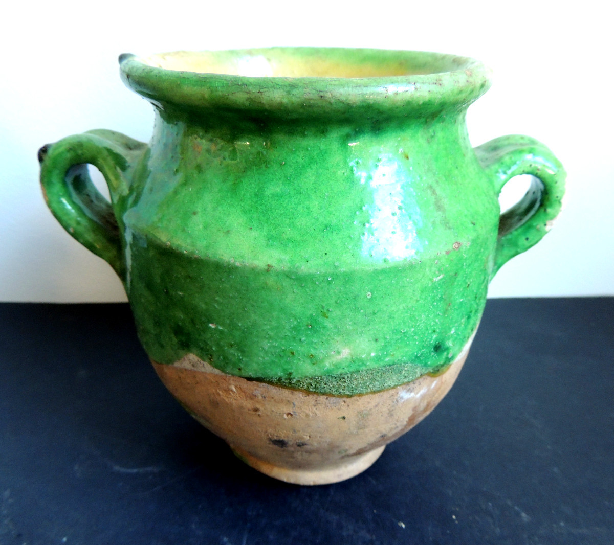 poterie , petit pot à graisse en terre cuite vernisséé du sud ouest de 14 cm de hauteur ,19 ème-photo-2