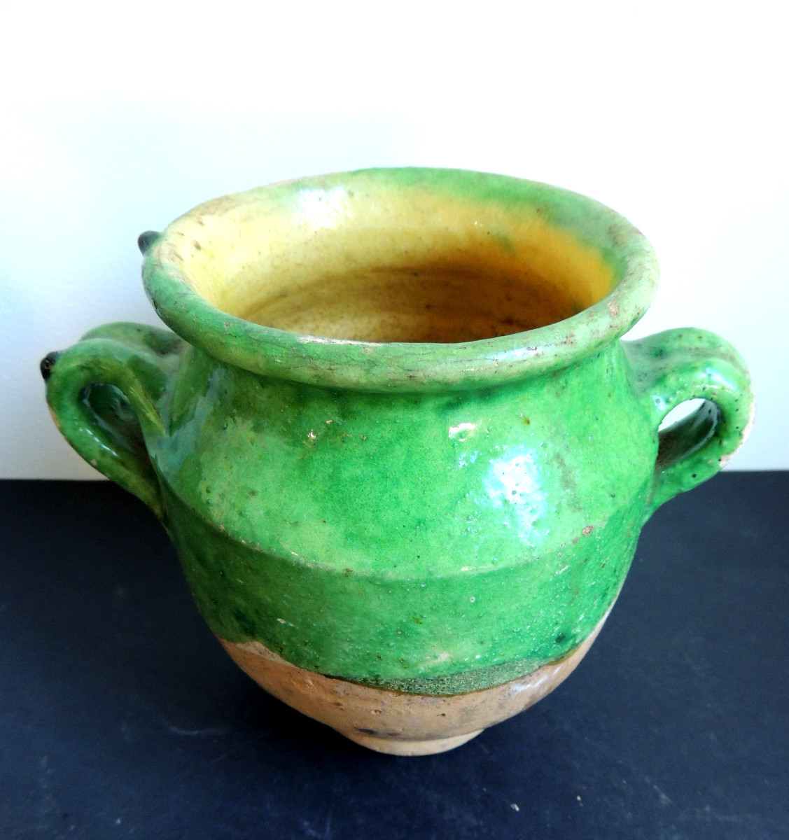 poterie , petit pot à graisse en terre cuite vernisséé du sud ouest de 14 cm de hauteur ,19 ème-photo-3